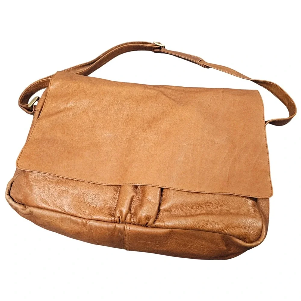Leather Messenger Bag Tan‎ Brown Large Crossbody Satchel Shoulder Strap Work